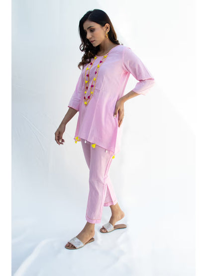 Manju Light Pink Coord Set with Katha Embroidery