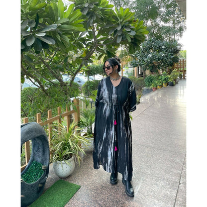 Black Shibori Kaftan with Tassel