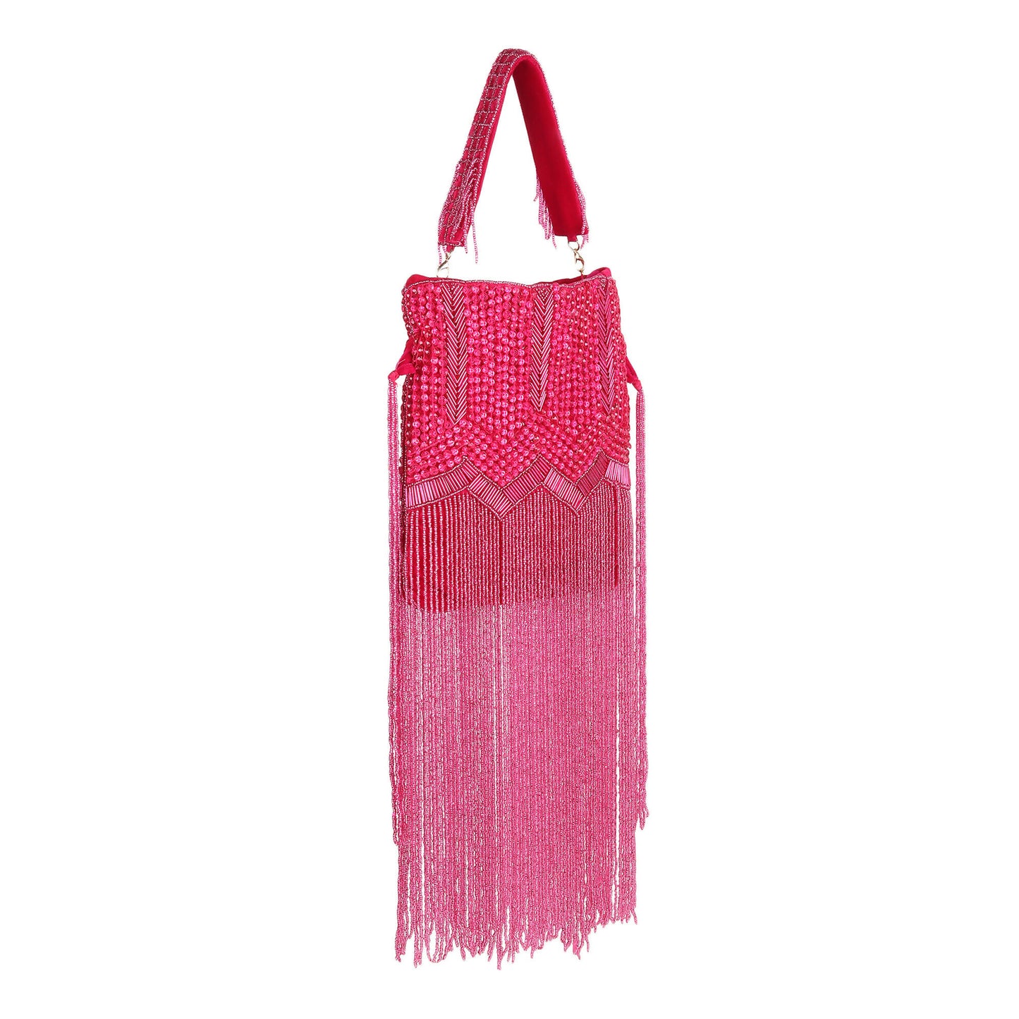 Fuchsia Flame Long Tassel Velvet Potli Bag