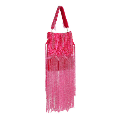 Fuchsia Flame Long Tassel Velvet Potli Bag