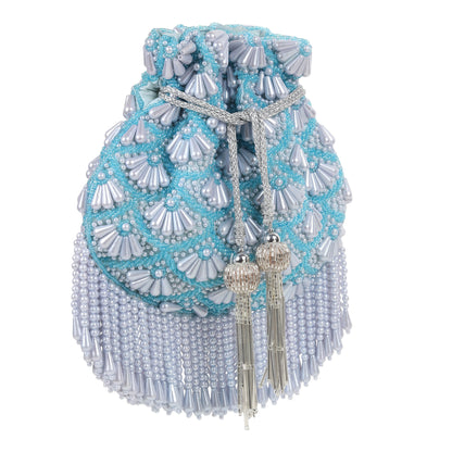 Serene Sky Pearl Blue Silk Potli Bag