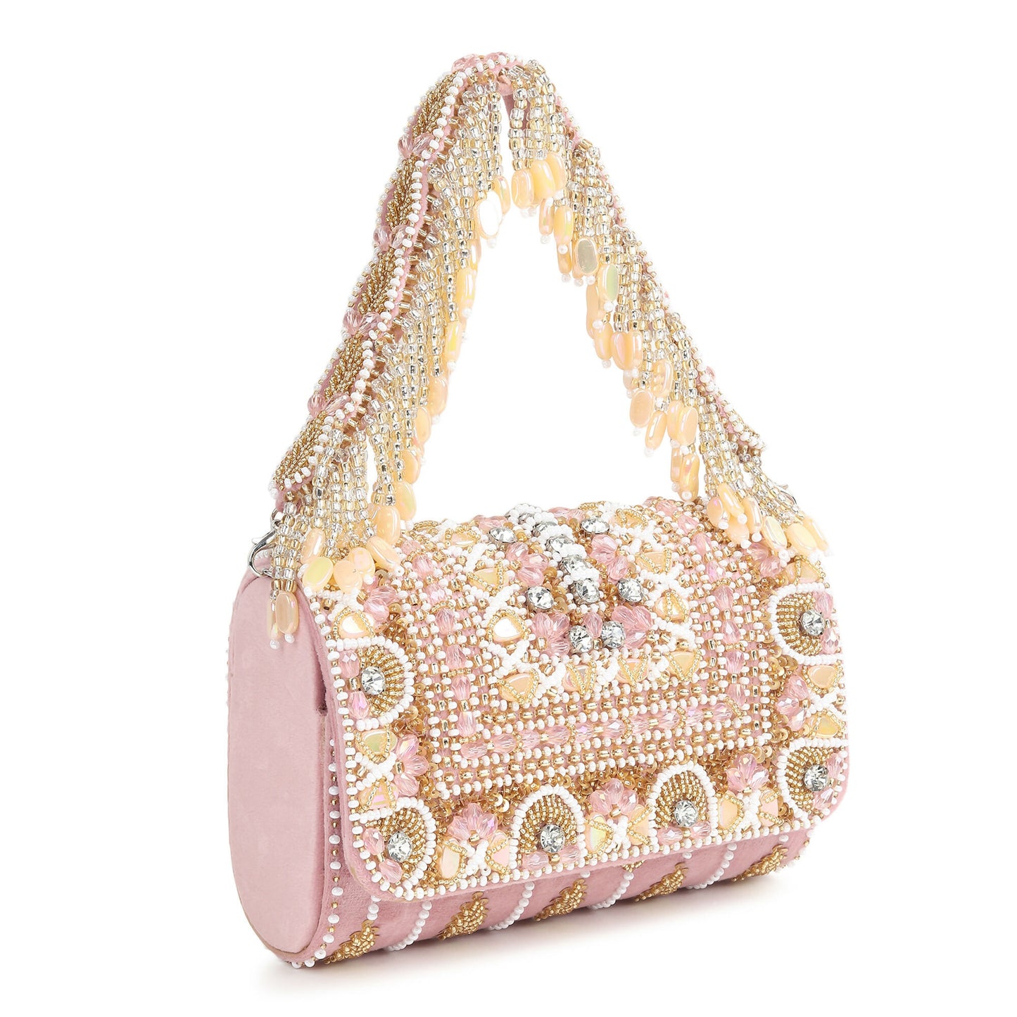 Pink Gem Adorned Flap Bag