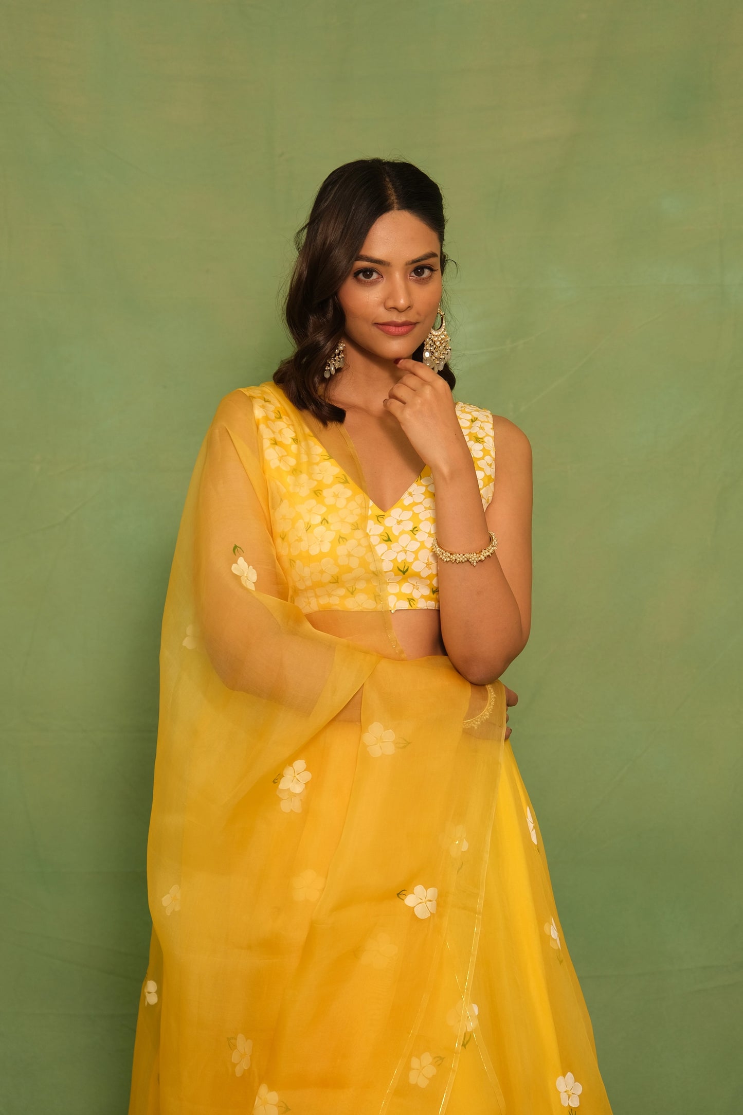 Yellow Mogra Handpainted Lehenga