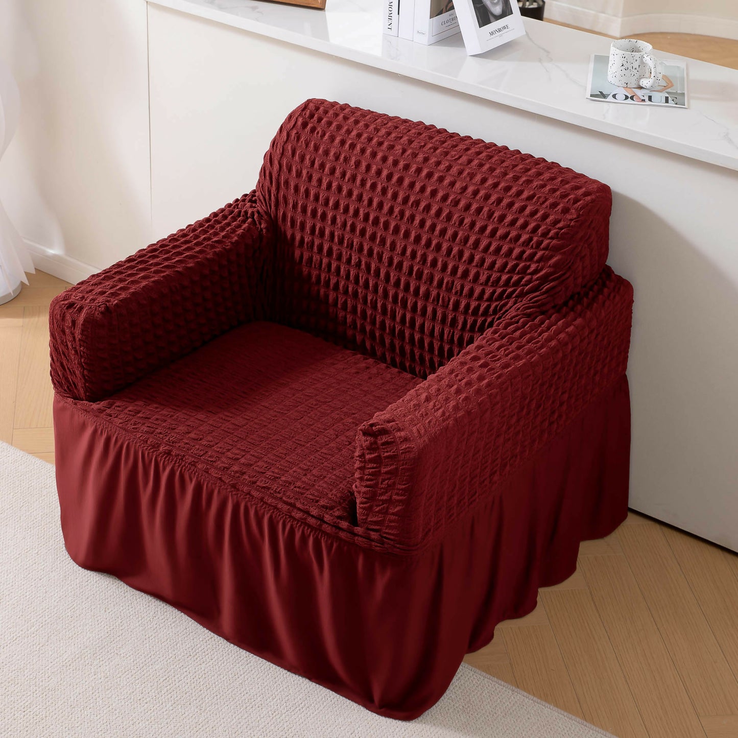 Stretchable Turkish Sofa Cover with Bubble Fabric & Frill