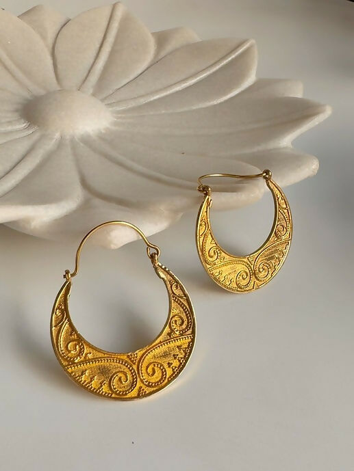 Crescent Moon Brass Earrings