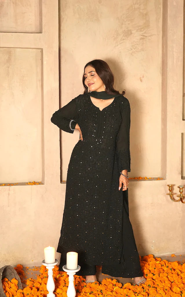 Noor Chikankari And Mukaish Work Kurti