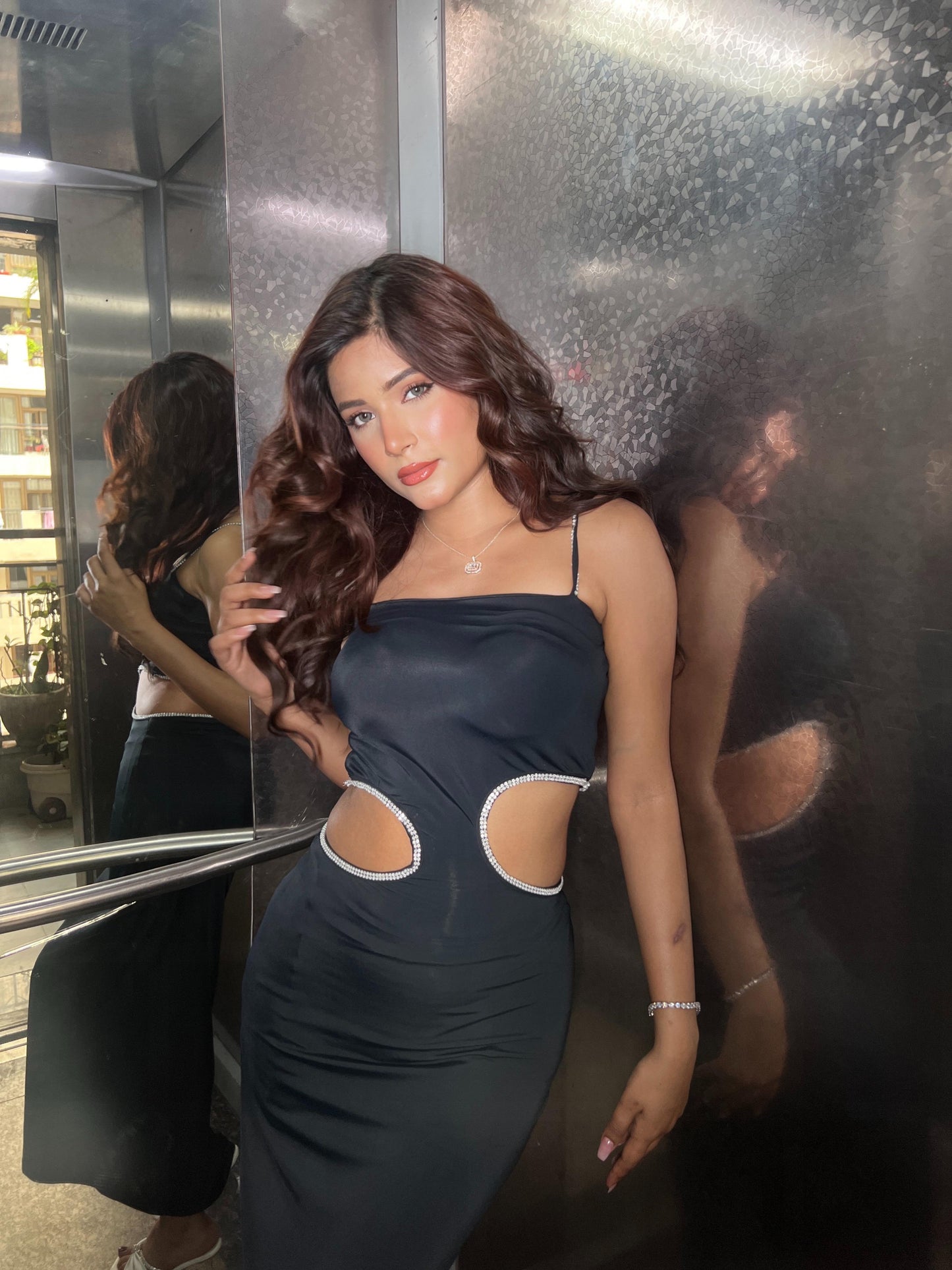 Rhinestone Cutout Dress