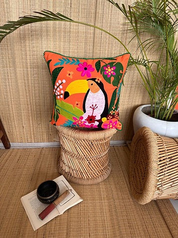 'Naarangi' and Toucan Orange Cushion Cover