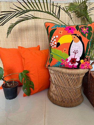 'Naarangi' and Toucan Orange Cushion Cover