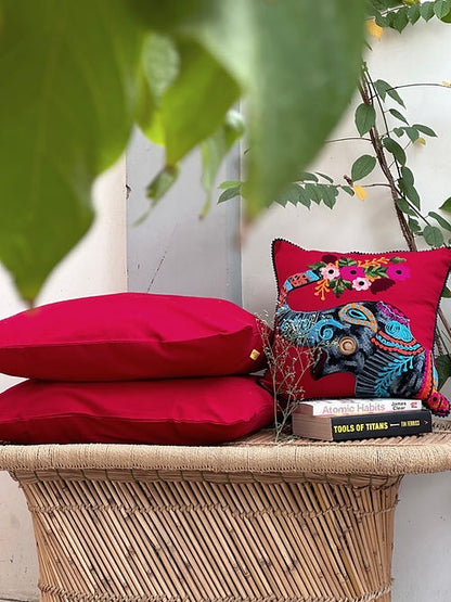 Anaari and Elephant Red Cushion Cover