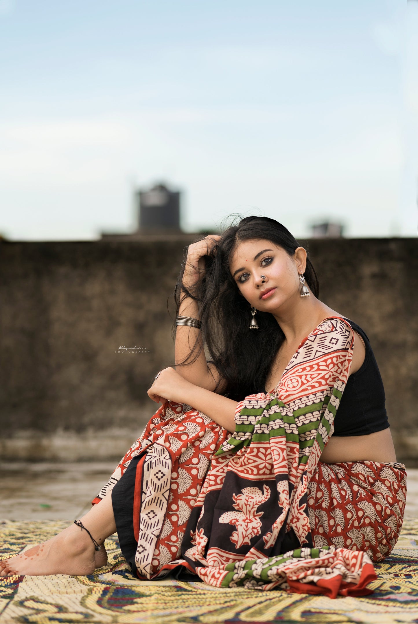 Chilgoza Bagru Mul Cotton Saree