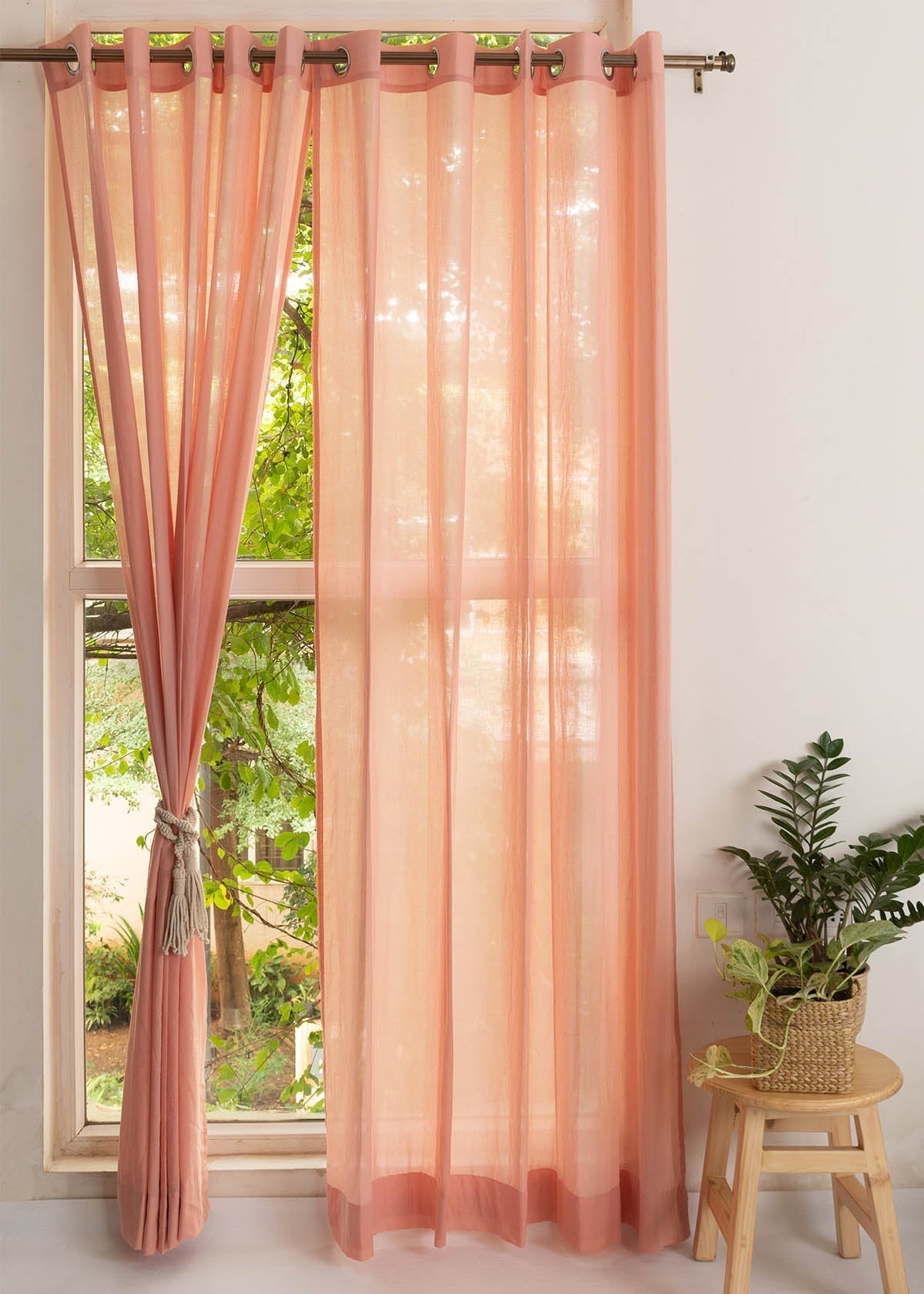 Light Filtering - Solid Rust Sheer Pure Cotton Curtain