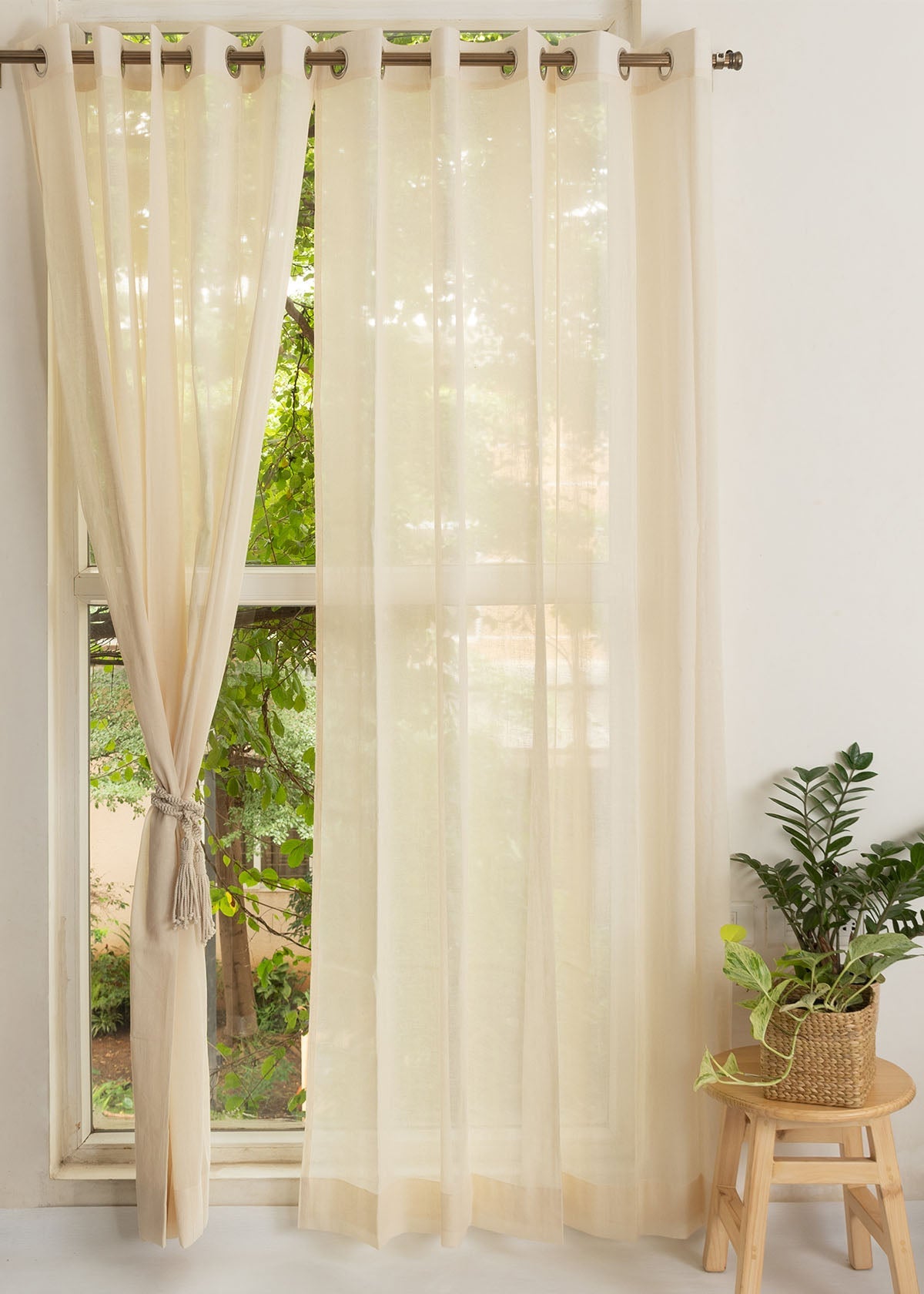 Light Filtering - Solid Cream Sheer Pure Cotton Curtain