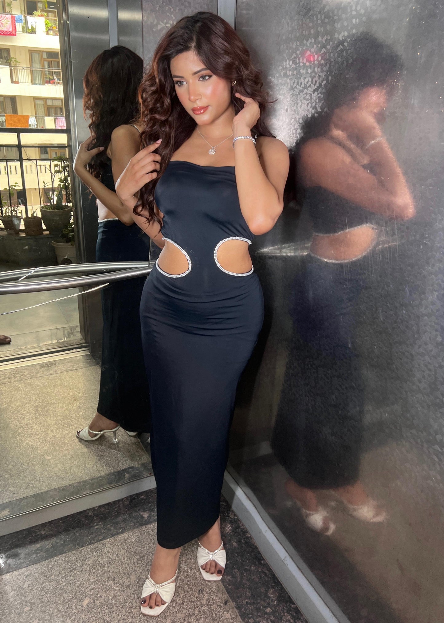 Rhinestone Cutout Dress