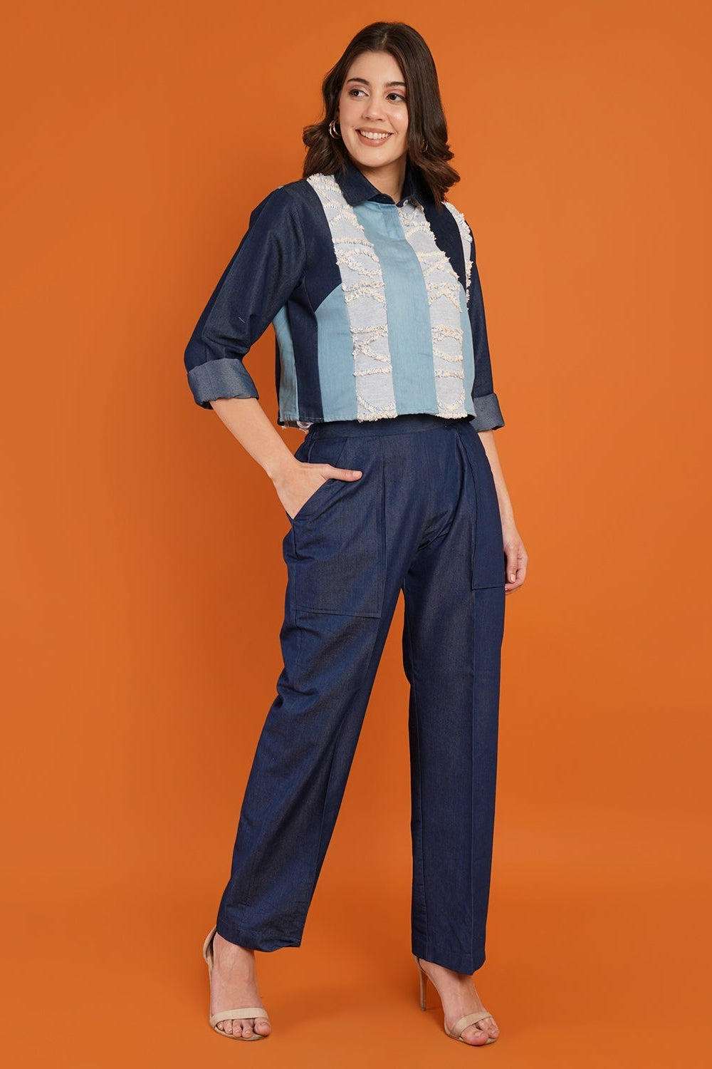 Denim Stripe Crop Coord Set