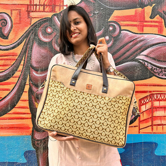 Brown Banarasi 14 Inches Laptop Bag