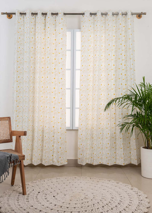 Room Darkening - Yellow Drifting Dandelion Cotton Curtain