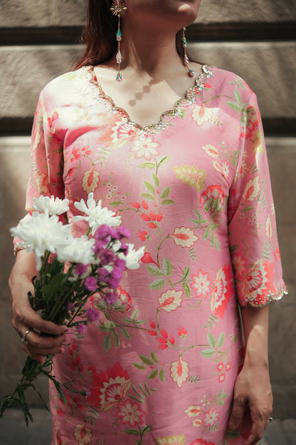 Peach Bloom Monochrome Kurta Set