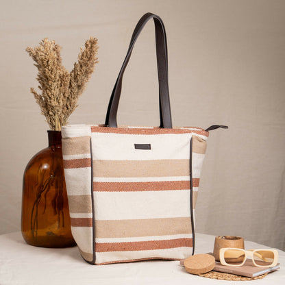 Vinatge Brown Cotton Jacquard Tote Bag