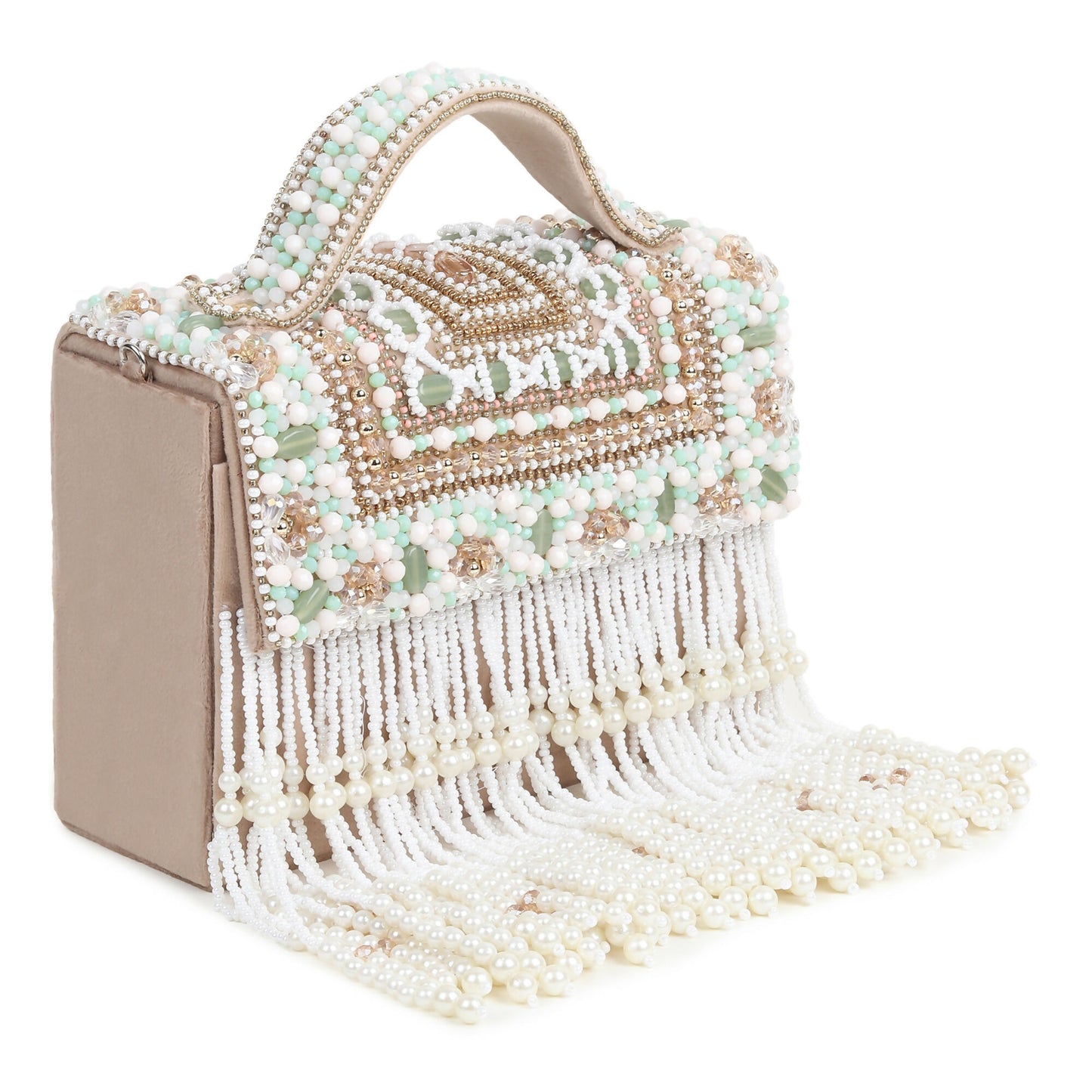 Pearl Tassel Beaded Box Clutch