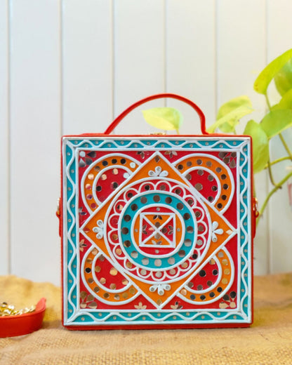 Colourful Geometric Lippan Art Handcrafted Box Bag