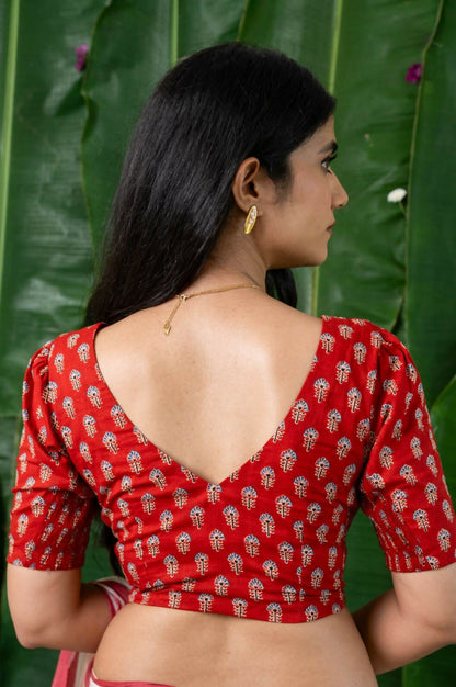 Vasudha CurveFit Stretchable Cotton Red Printed Blouse