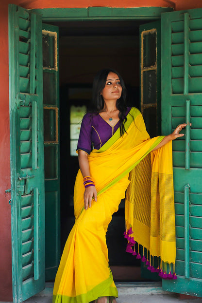 Yellow Bloom Cotton Office Wear Saree