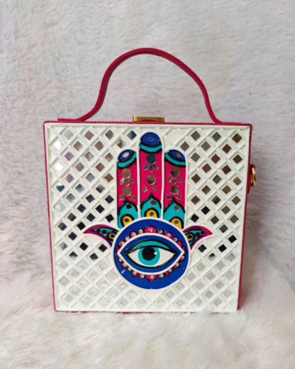 Hamsa Square Lippan Art Handcrafted Box Bag