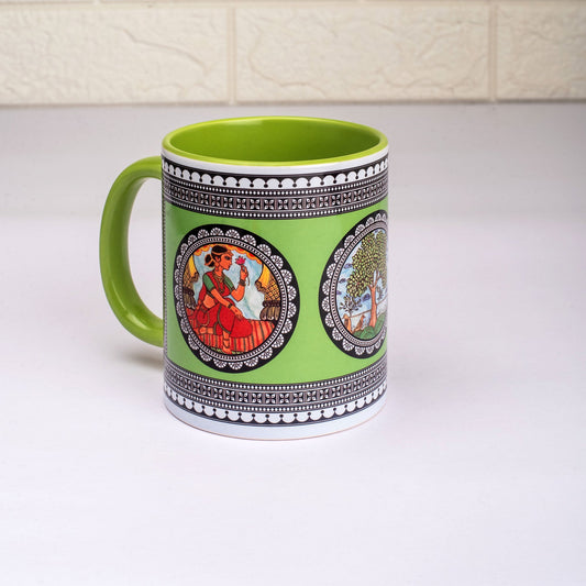 Paripatra Pattachitra Mug with Coaster - Green