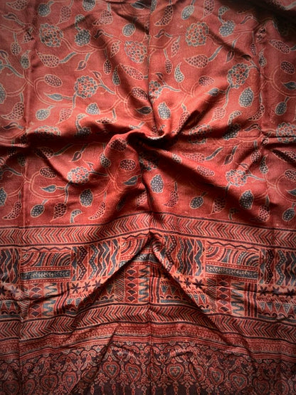 Madder Red Ajrakh Tussar Silk Dupatta