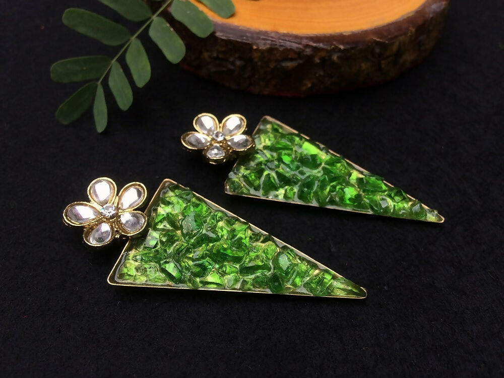 Green Glass Dangler Earrings