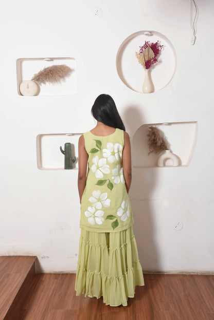 Flora Sharara Set in Olive Green