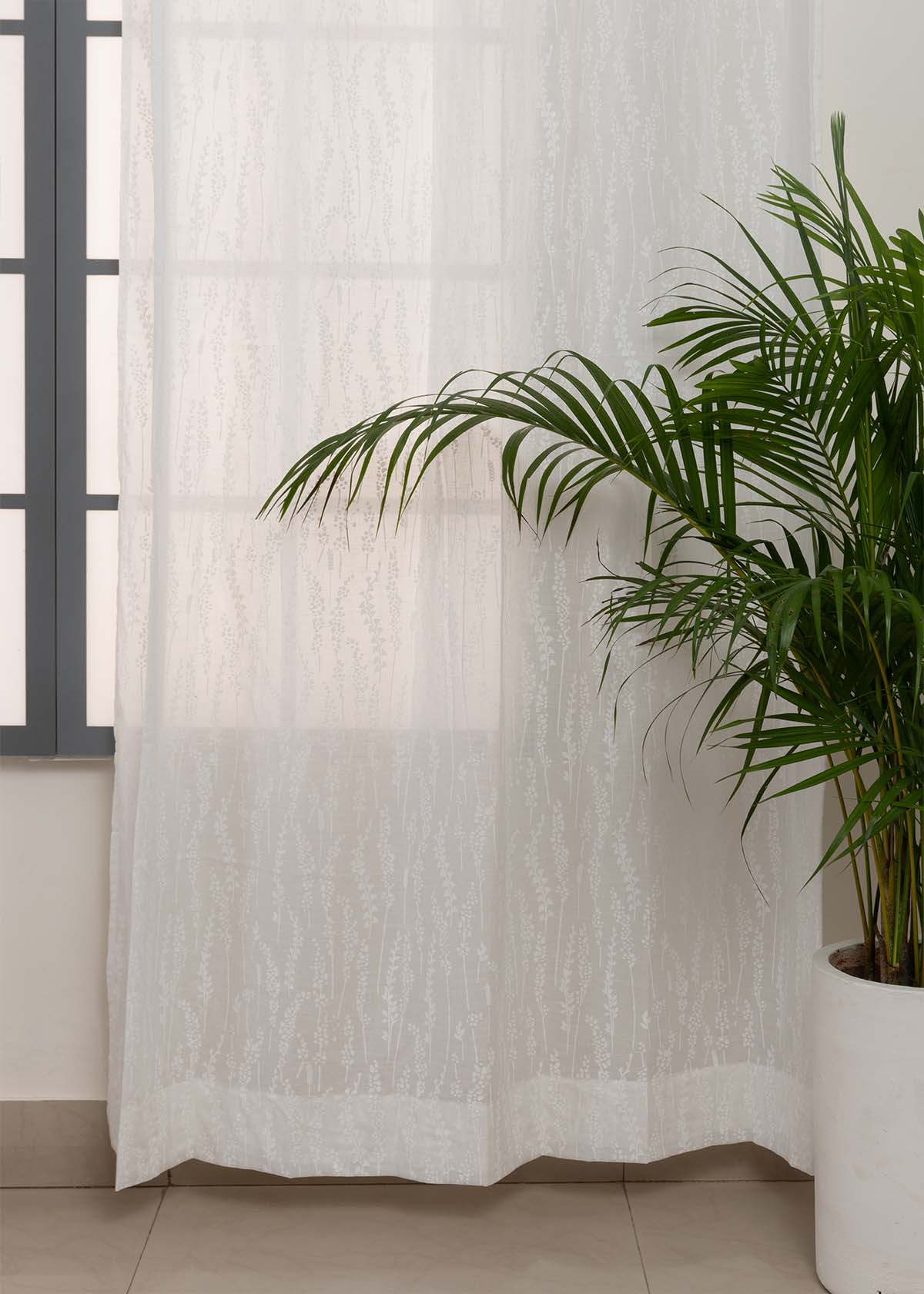 Light Filtering - Grass Fields White Cotton Sheer Curtain