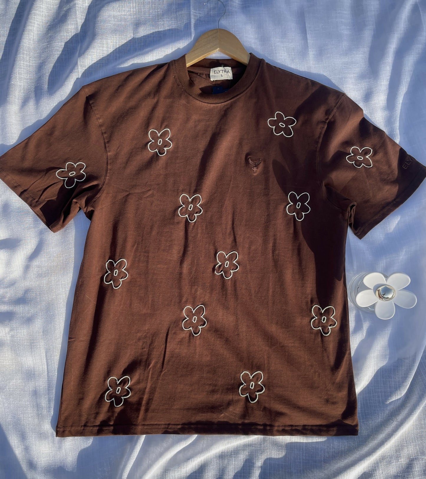 Floral Embroidered Brown Tshirt