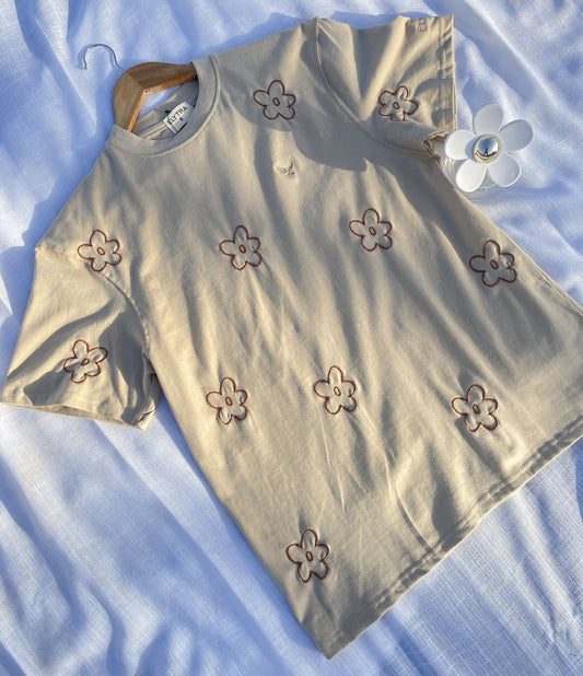 Floral Embroidered Beige Tshirt