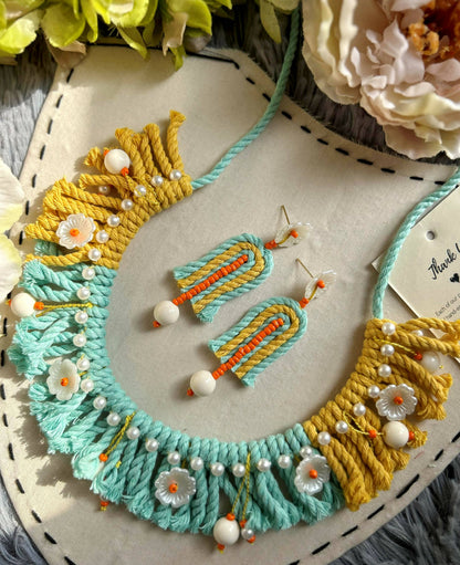 Boho Bali Cord Flower Necklace With Earrings