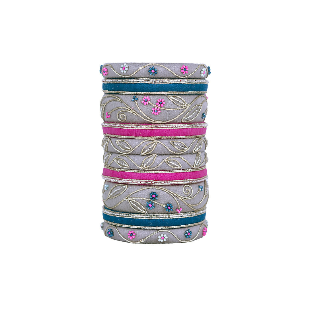 Ritika Grey Embroidered Bangle Set