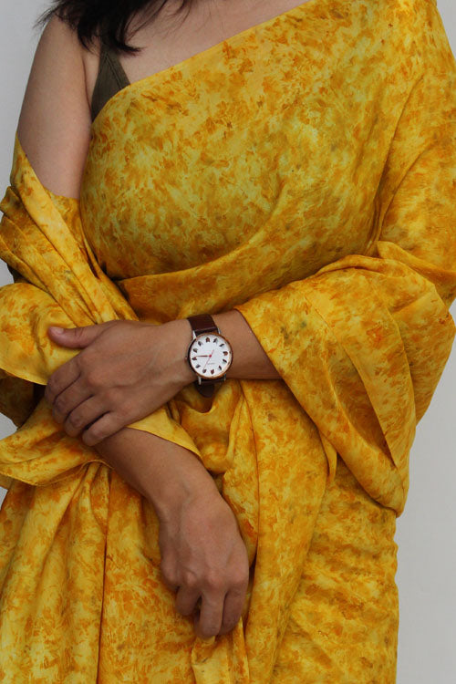 Natural Flower Dyed Haldi Habutai Silk Saree