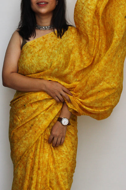Natural Flower Dyed Haldi Habutai Silk Saree