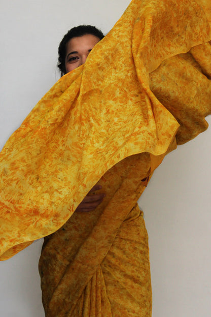 Natural Flower Dyed Haldi Habutai Silk Saree
