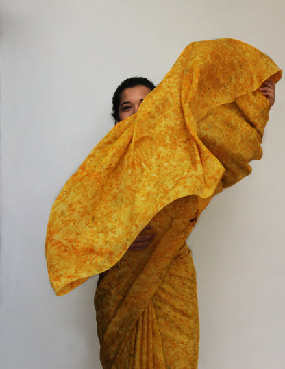 Natural Flower Dyed Haldi Habutai Silk Saree