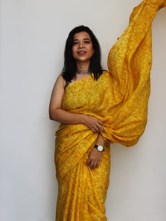 Natural Flower Dyed Haldi Habutai Silk Saree