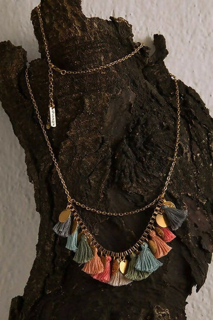 Pastel Shades Chain & Tassel Necklace