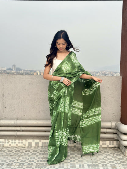 Dhaani Tie & Dye Shibori Print Mulmul Cotton Saree