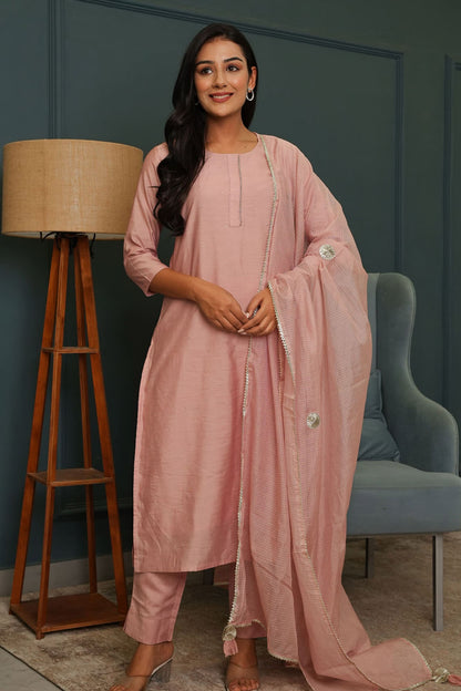 Mauve Chanderi Suit Set