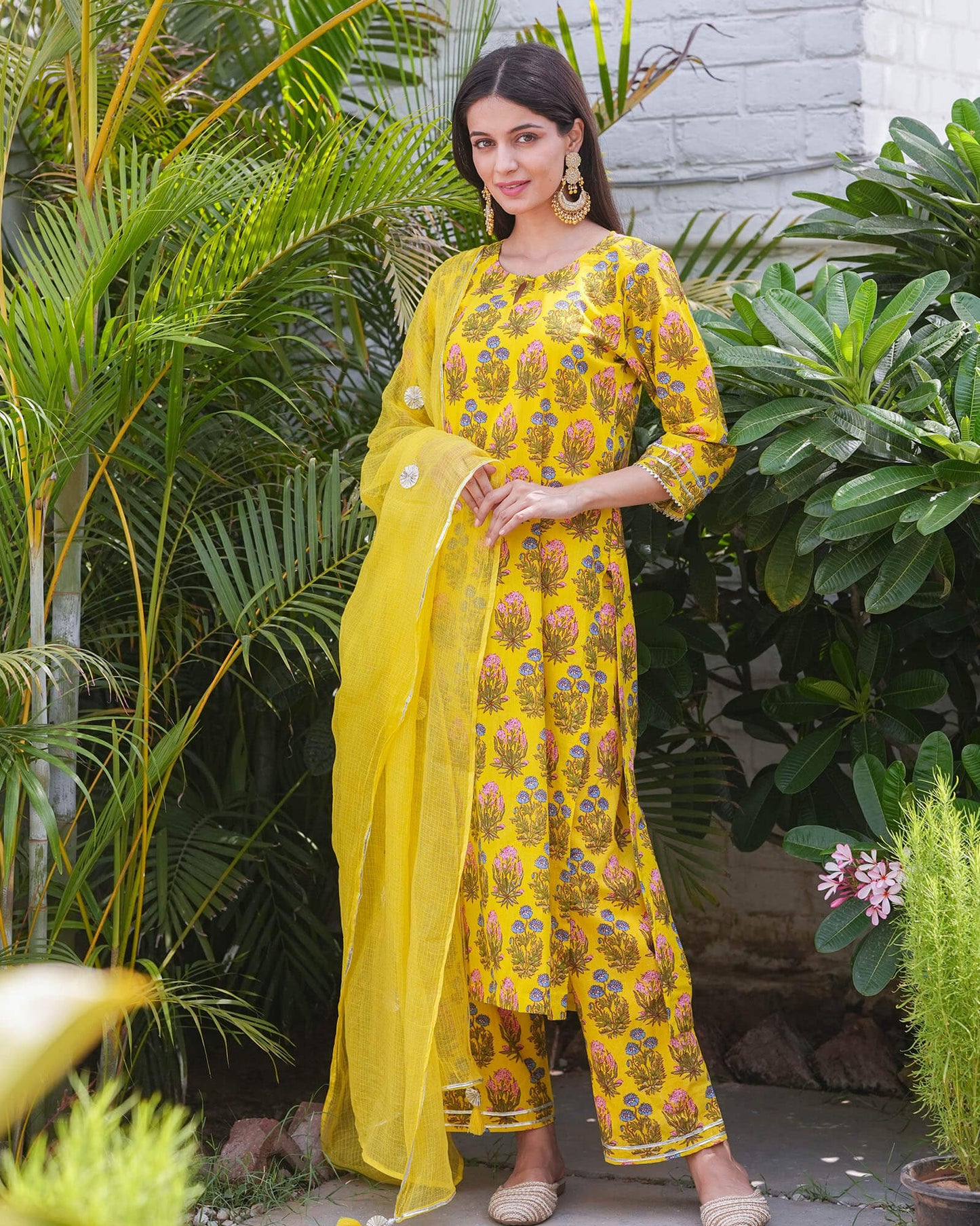 Yellow Cotton Handblock Suit Set