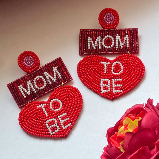 Mom To Be Red Beaded Earrings