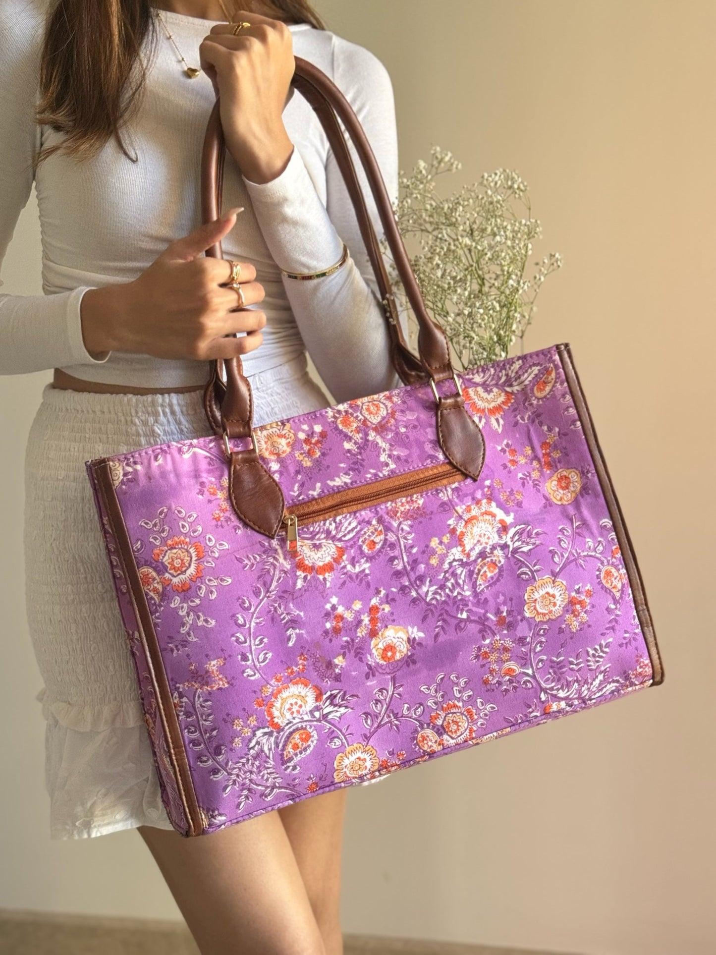 Purple Amore Handblock Printed Tote Bag