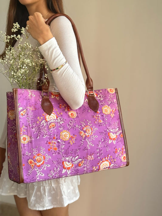 Purple Amore Handblock Printed Tote Bag