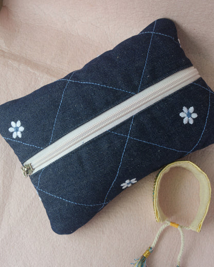 Daisy Utility Puffy Denim Pouch